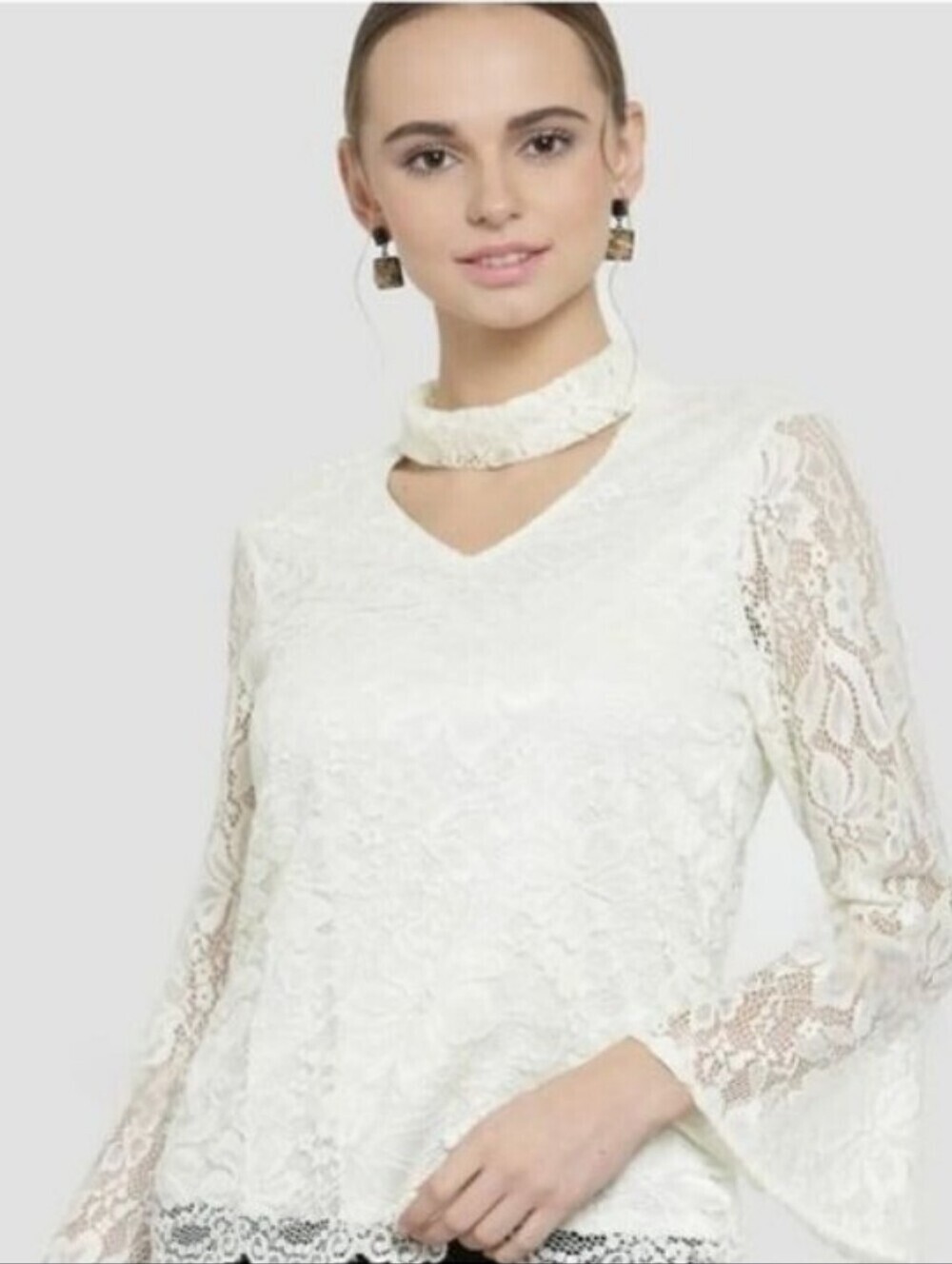 Hyfve Elegant Lace Choker Top - Cream